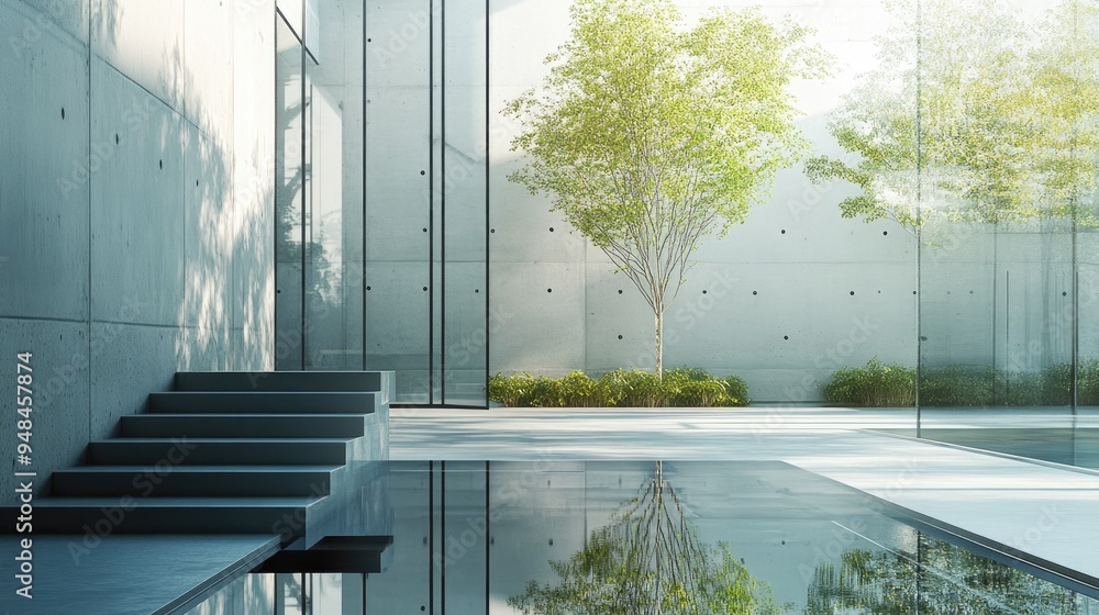 Aufkleber modern interior featuring glass and concrete elements creating a captivating architectural backdrop 