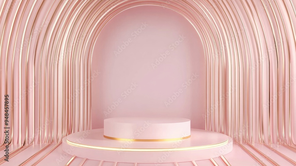 Poster minimalistic 3d rendering of a luxury cylinder podium featuring light lavender pink hues complemente