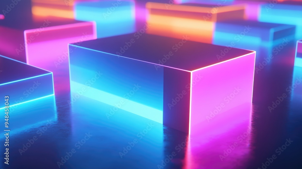 Leinwandbilder luminous rectangle divided by a stripe in a 3d cartoon rendering glowing abstract geometric shapes