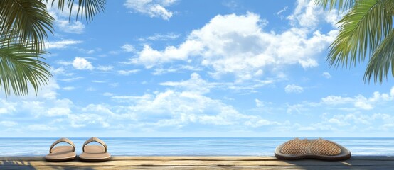 Obraz premium An idyllic tropical beach with sunbathing accessories, a background for your summer holiday
