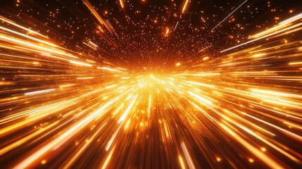 Fototapeta premium Dynamic light trails with glowing particles and radiant lines creating an abstract background of moving rays