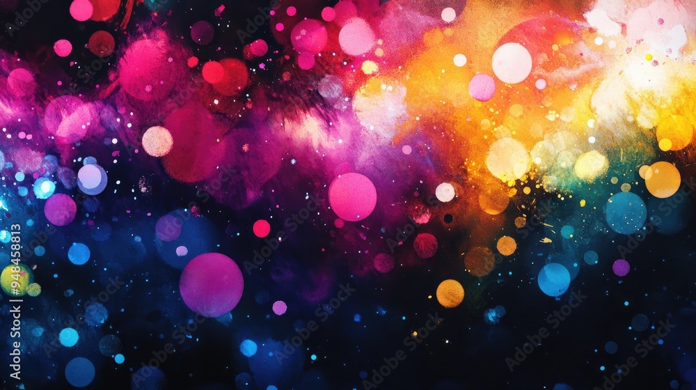 Poster ink splashes with vibrant colors create a watercolor effect multi colored dots form an artistic patt