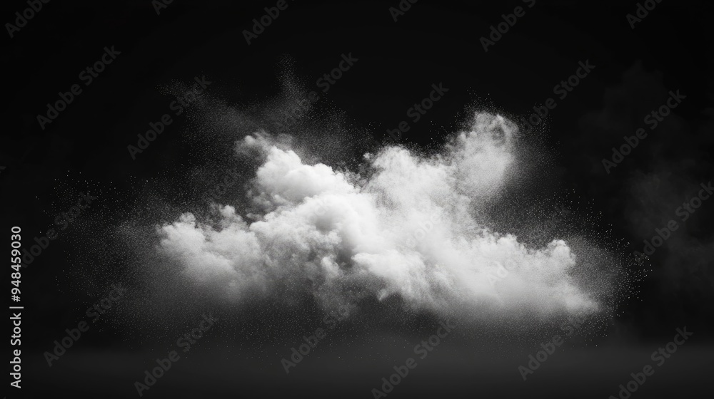 Aufkleber abstract design of a white powder cloud against a dark background in 3d cartoon rendering