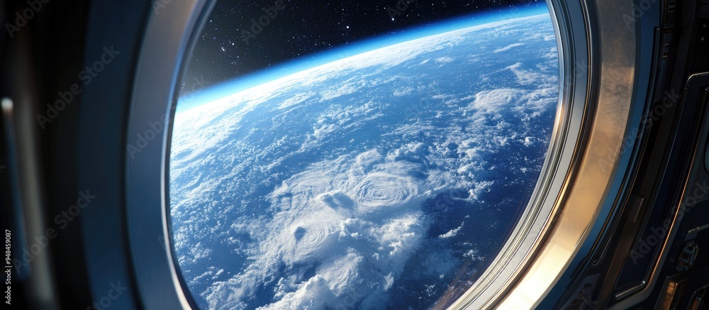 Aufkleber 3d cartoon depiction of a spaceship soaring close to a stunning blue planet capturing a window view 