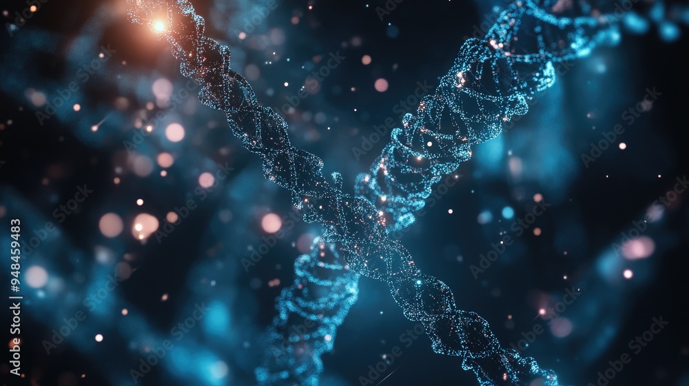 Poster futuristic representation of neural networks and social connections featuring abstract dna and cellu