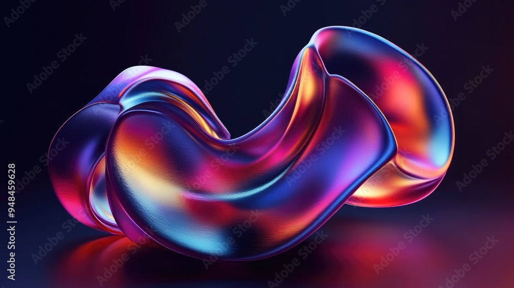 Poster iridescent abstract shape on a dark background featuring a 3d render design