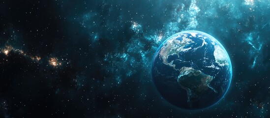 Obraz premium Beautiful science fiction wallpaper featuring a 3D cartoon rendering of Earth amidst endless deep space