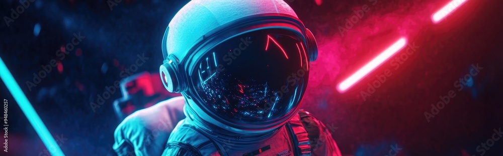 Poster mixed media depiction of a 3d cartoon character representing a space pioneer