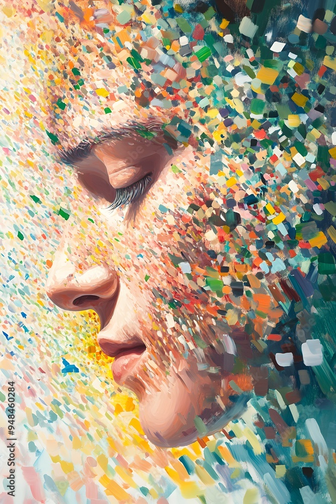 Poster abstract portrait with colorful strokes.