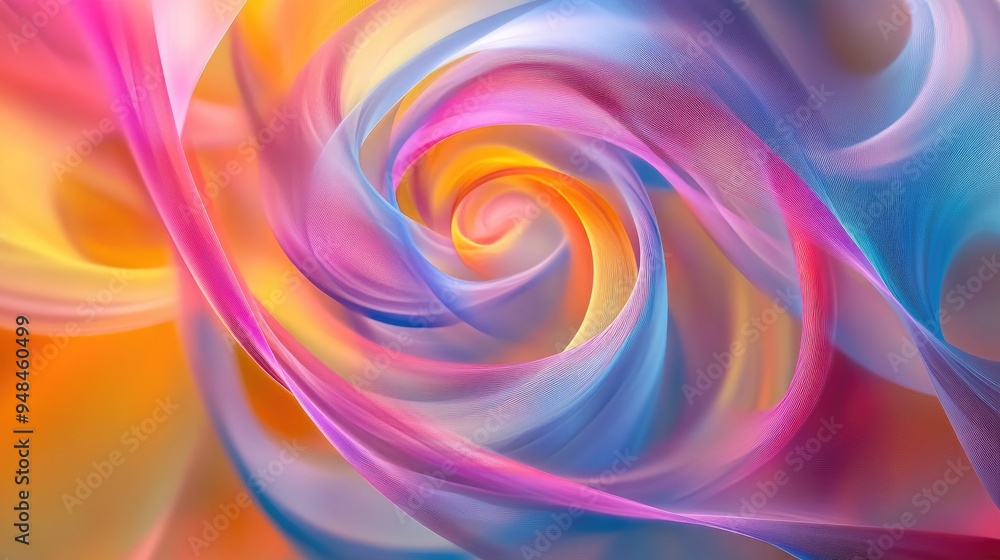 Poster abstract colorful lines of silk swirling in spirals, set against a dynamic futuristic background, cr