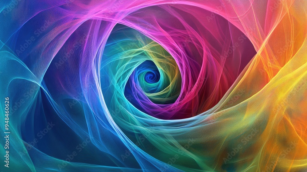 Poster abstract colorful lines of silk swirling in spirals, set against a dynamic futuristic background, cr