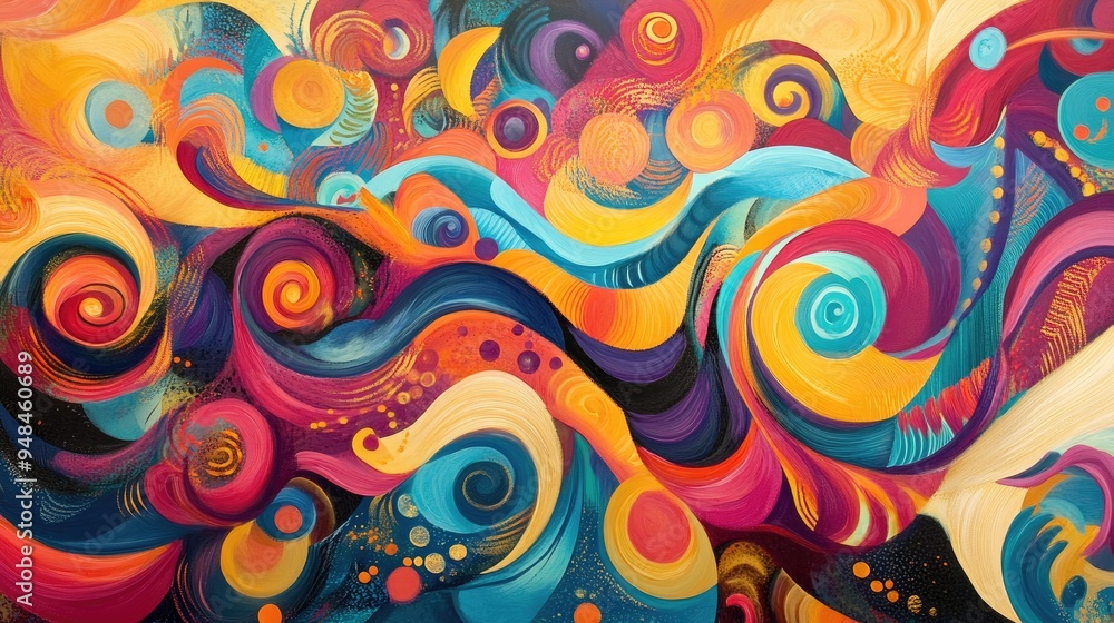 Poster whimsical swirling patterns in vibrant colors create an abstract visual experience
