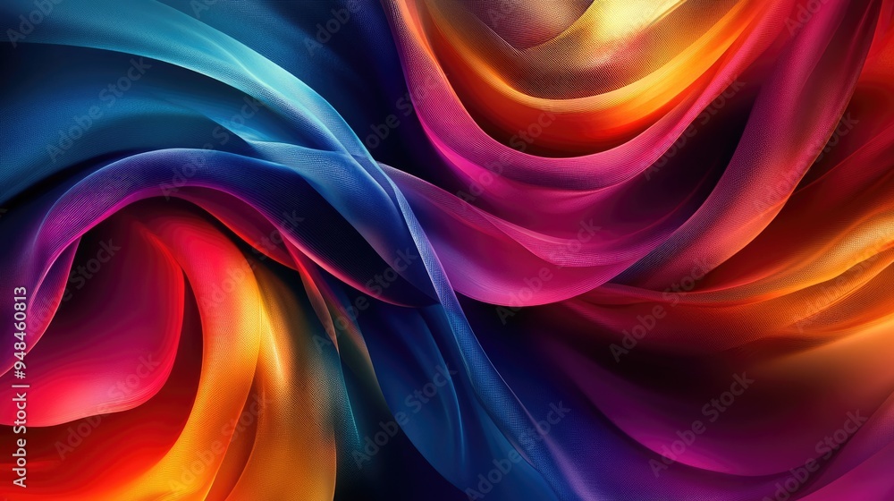 Poster abstract colorful silk lines swirling in spirals, set against a dynamic futuristic background, creat