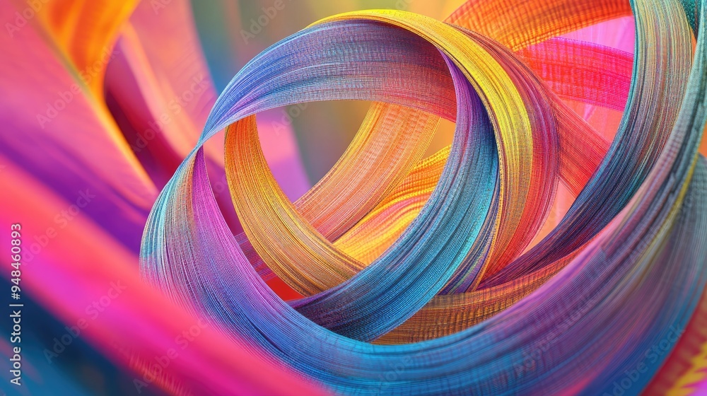 Aufkleber abstract colorful silk strings forming spirals, set against a vibrant futuristic background, creatin