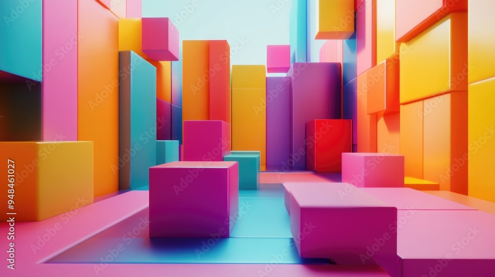 Poster vibrant cubes in an abstract setting 3d rendering