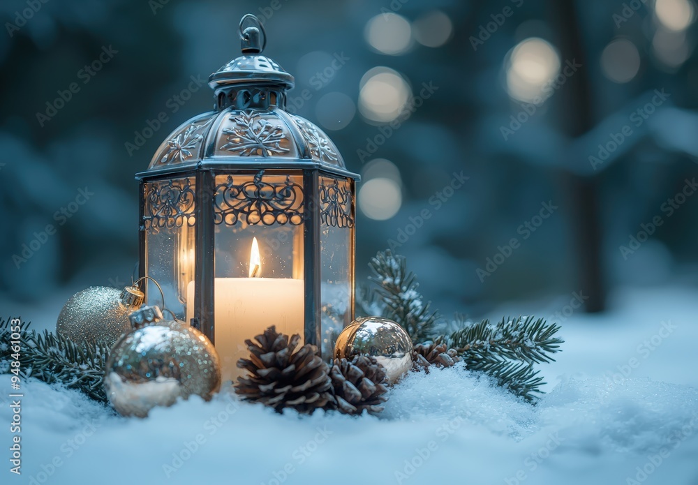 Sticker candle lantern glows in snow