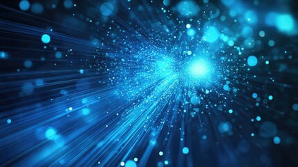 Obraz premium Vibrant abstract background of expanding blue optical fibers representing rapid light signals for high speed internet connectivity