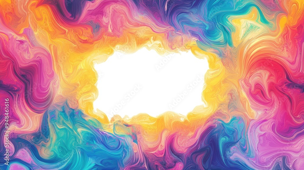 Poster vibrant abstract pattern in a rectangular frame featuring a blank area in the center
