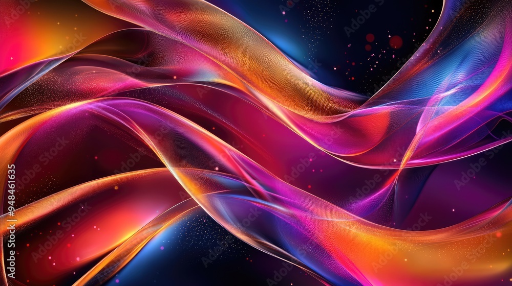 Poster abstract spiraling lines of colorful silk, with a vibrant futuristic background, creating a dynamic 