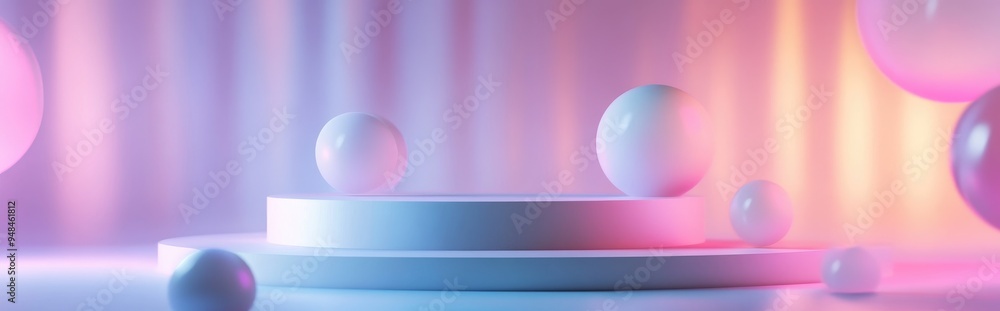 Aufkleber Elegant and beautiful abstract background featuring minimalistic elements on a pedestal presented through 3D illustration and rendering