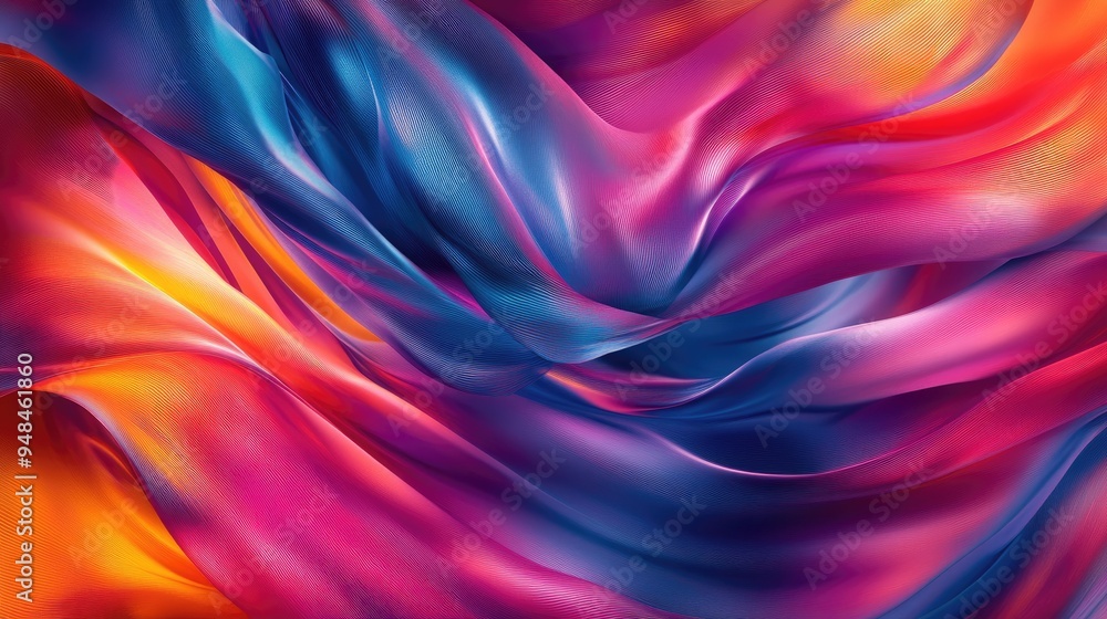 Aufkleber abstract swirling silk strings in bright colors, set against a dynamic futuristic background, creati