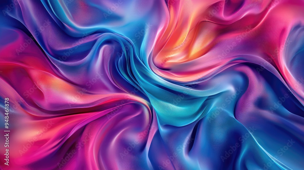 Aufkleber abstract swirling silk strings in bright colors, set against a dynamic futuristic background, creati