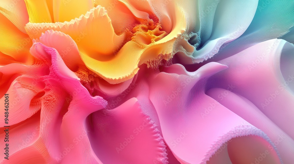 Poster Vibrant and chaotic fractal design Abstract 3D rendered shapes create a colorful pattern for use as a background or wallpaper