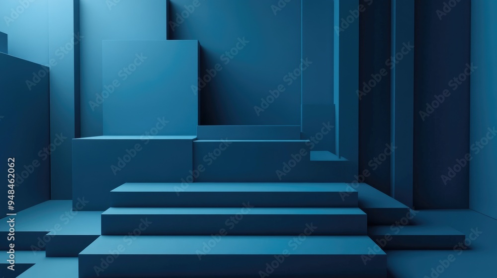 Poster Abstract blue geometric background featuring a podium design in a modern style rendered in 3D