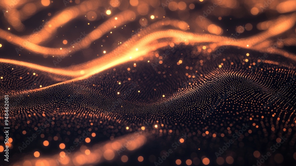 Poster dynamic sound wave particles flowing over a dark background abstract blurred lights create a stunnin