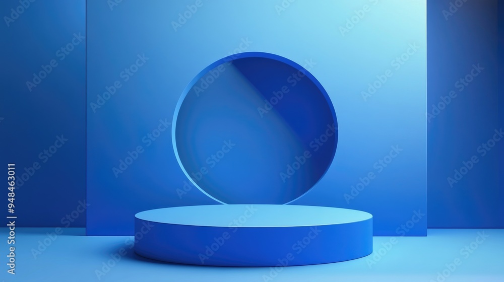 Poster Abstract blue geometric background featuring a podium design in a modern style rendered in 3D