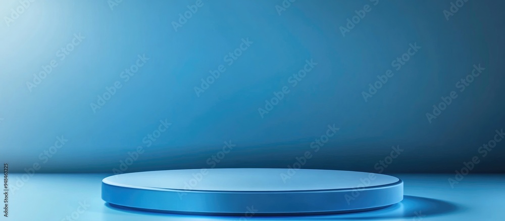 Poster abstract geometric blue podium with frosted glass on a blue background for product presentation mini
