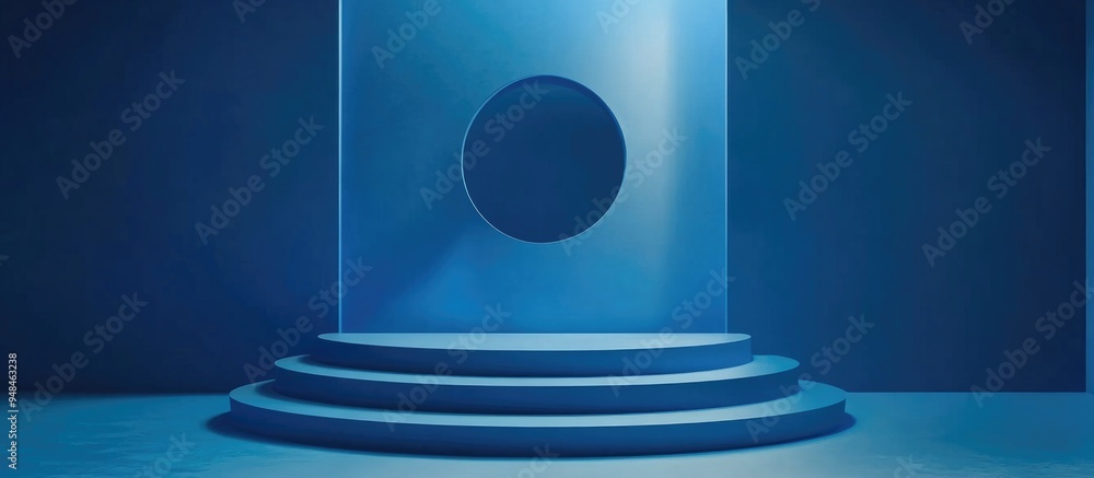Poster abstract blue composition featuring a podium 3d rendering 3d illustration