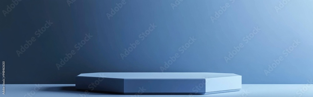 Poster contemporary blue octagonal pedestal with shadow abstract minimalistic wall setting geometric backdr