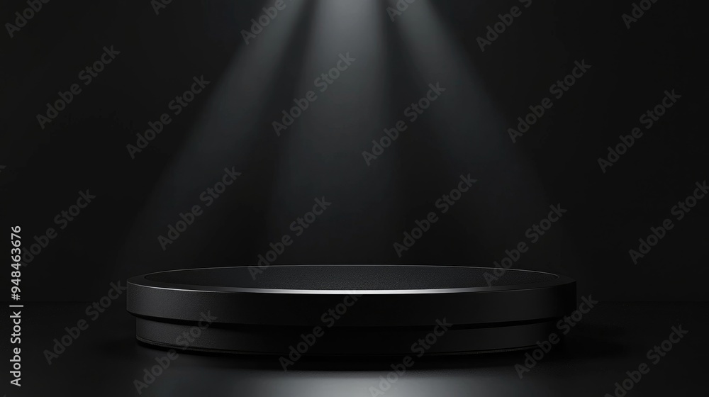 Poster Black podium with a black background showcasing an advertising display with light emission 3D rendering