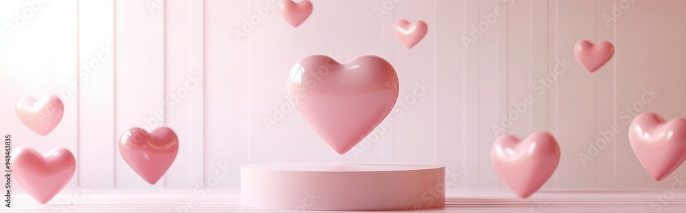 Aufkleber sweet love scene featuring a minimalist display podium for product presentation pink pedestal stand 