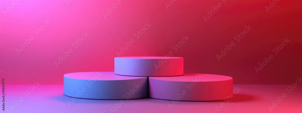 Poster Abstract background featuring a round podium design for product presentation Triple podium 3D rendering