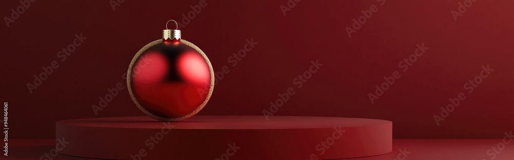 Poster isolated podium for christmas featuring a red and gold bauble for product presentation 3d rendering