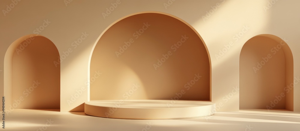 Aufkleber minimalist modern 3d podium with art deco arch pedestal platform for cosmetic and fashion displays m