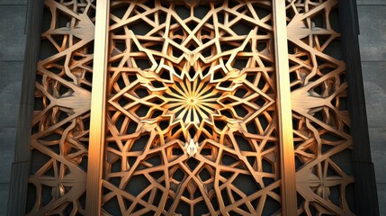 Beautiful wood fences in intricate patterns, designed in luxury style, set against a futuristic background, creating an elegant and modern scene