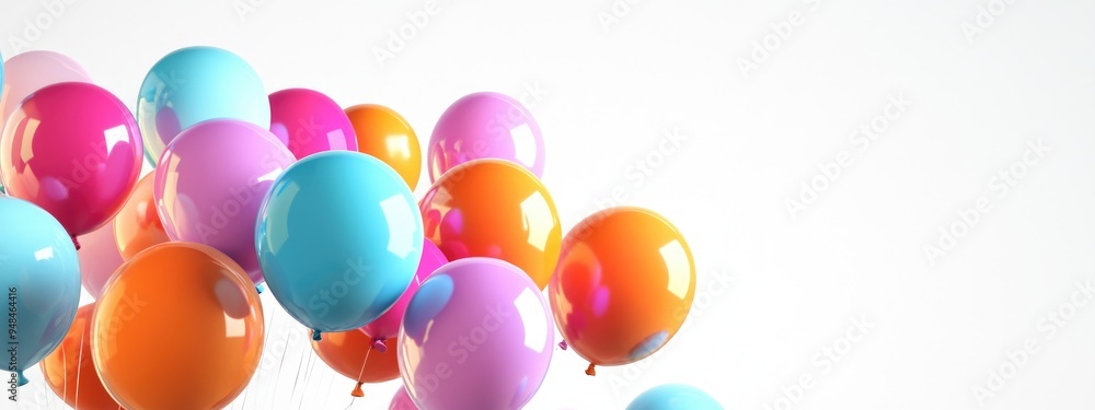Poster vibrant collection of festive balloons for celebrations and events with room for text against a plai