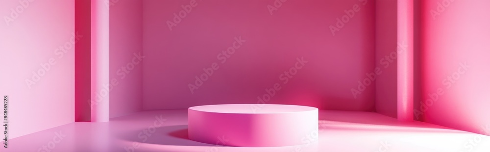 Aufkleber abstract surreal 3d scene featuring an empty stage with a cylindrical podium against a holographic p