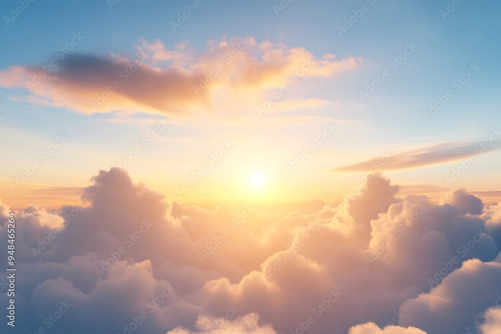 Poster breathtaking cloudscape featuring wispy cirrus clouds and a warm golden glow from the setting sun cr