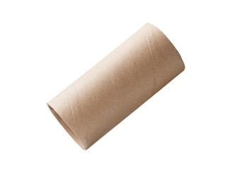 Side view of brown tissue paper core isolated with clipping path in png file format