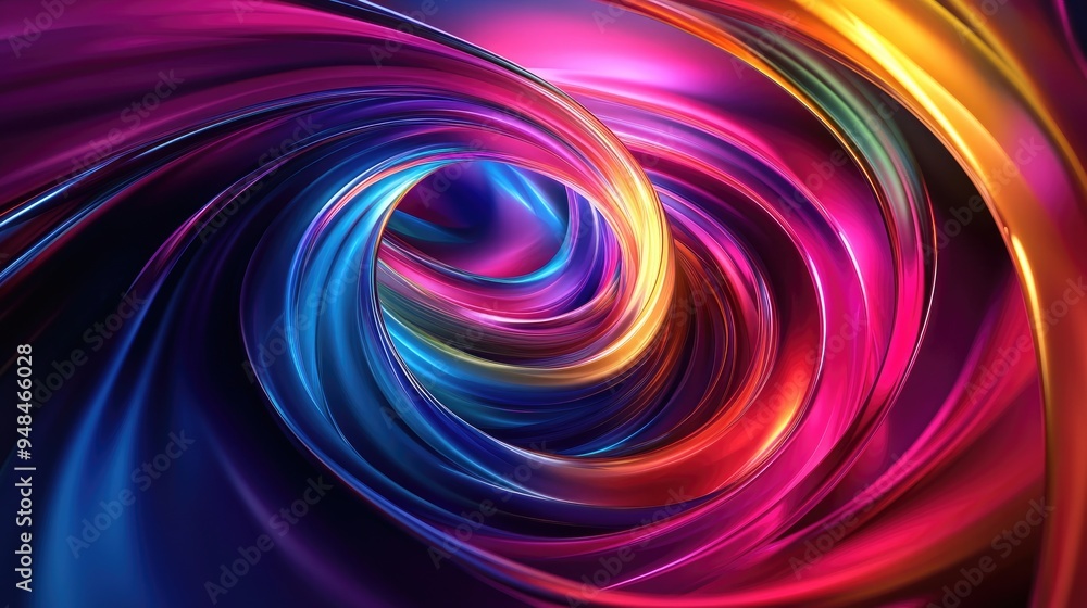 Poster colorful lines of silk forming spirals, with an abstract design and a dynamic futuristic background,