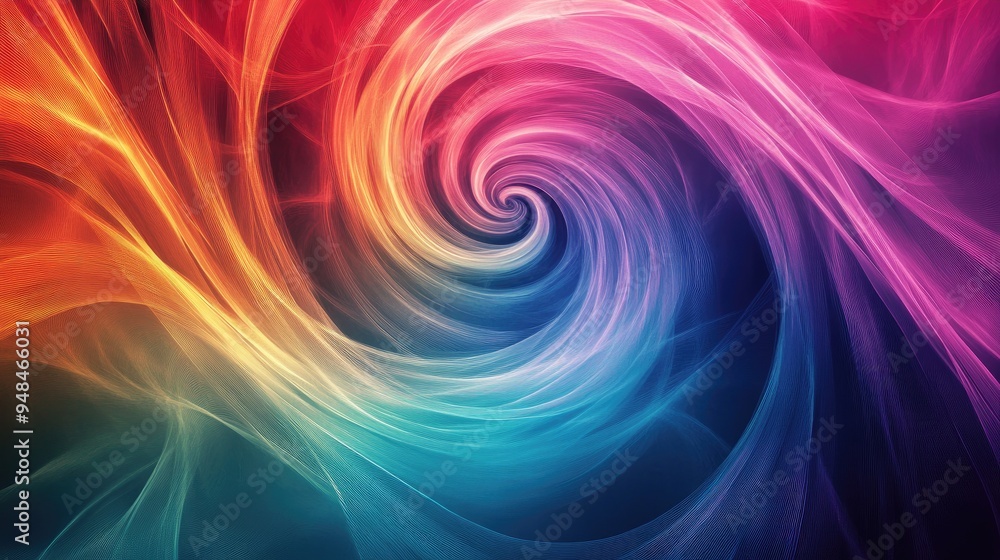 Poster colorful lines of silk forming spirals, with an abstract design and a dynamic futuristic background,