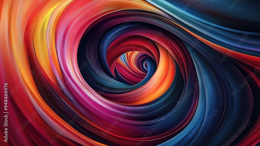 Poster colorful lines of silk forming spirals, with an abstract design and a dynamic futuristic background,