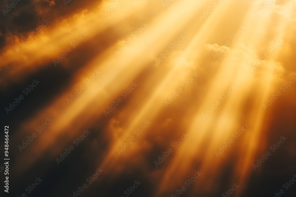 Poster brilliant golden rays of light piercing through a misty ethereal atmosphere creating a dramatic and 