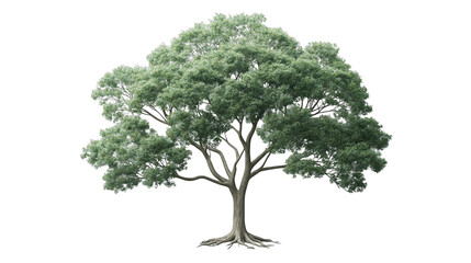 Obraz premium A lush green tree with a thick trunk and sprawling branches, symbolizing nature, growth, and tranquility in a serene landscape.