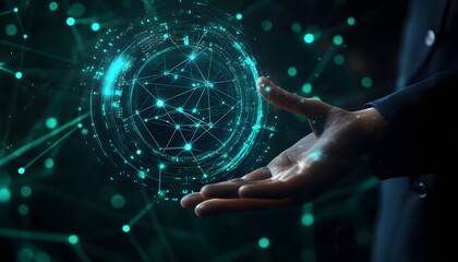 A Hand Holding a Holographic Sphere of Network Connections