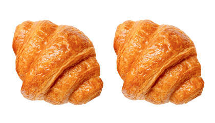 Top view set of brown croissants isolated with clipping path in png file format